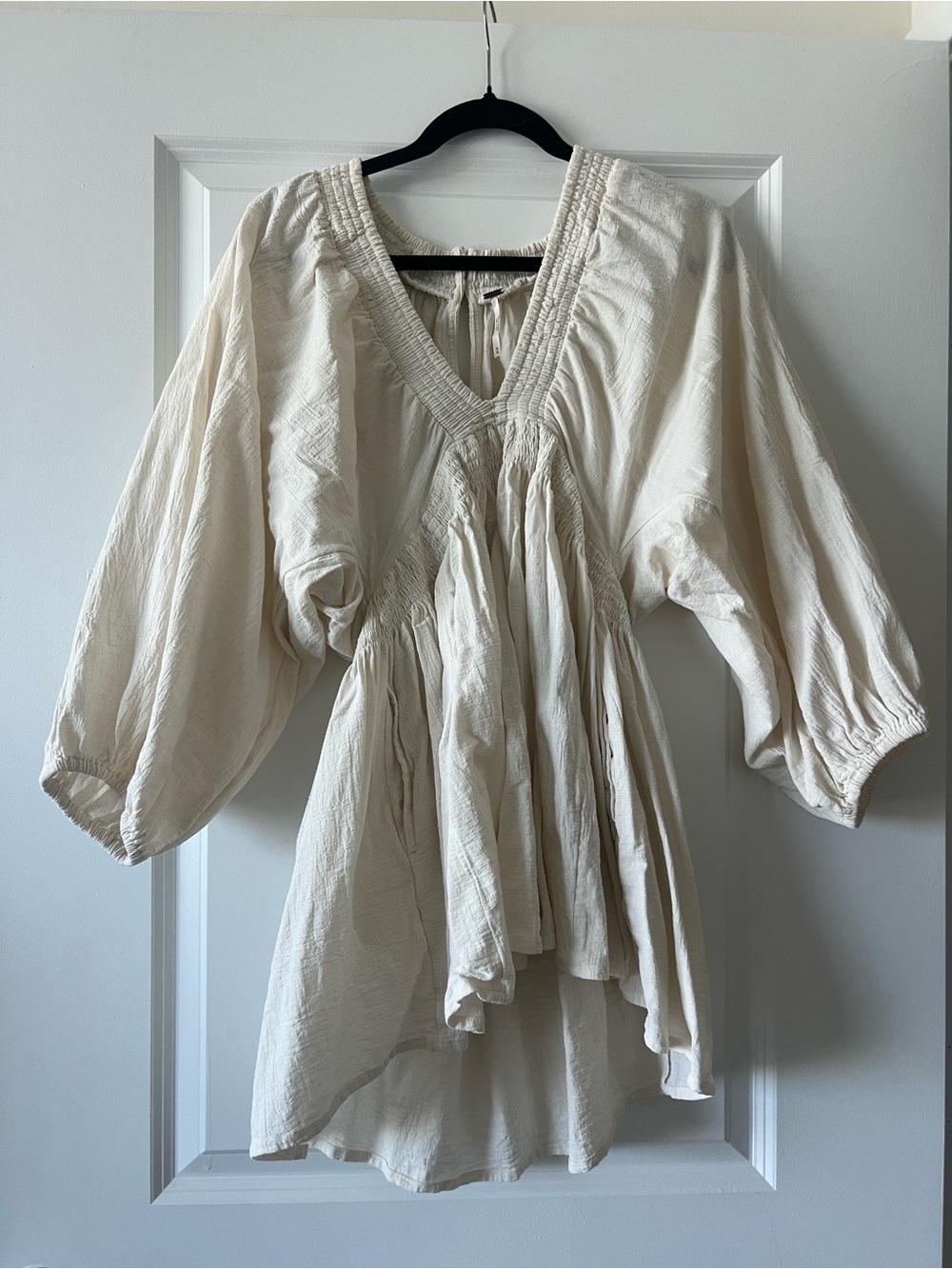 Free People Cream V-Neck Gauze Peasant Bohemian Tunic